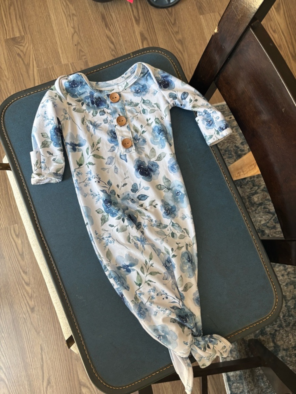 Caden Lane Blue and White Floral Baby Gown